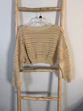 Women's Cropped Open-Knit Sweater - Cream